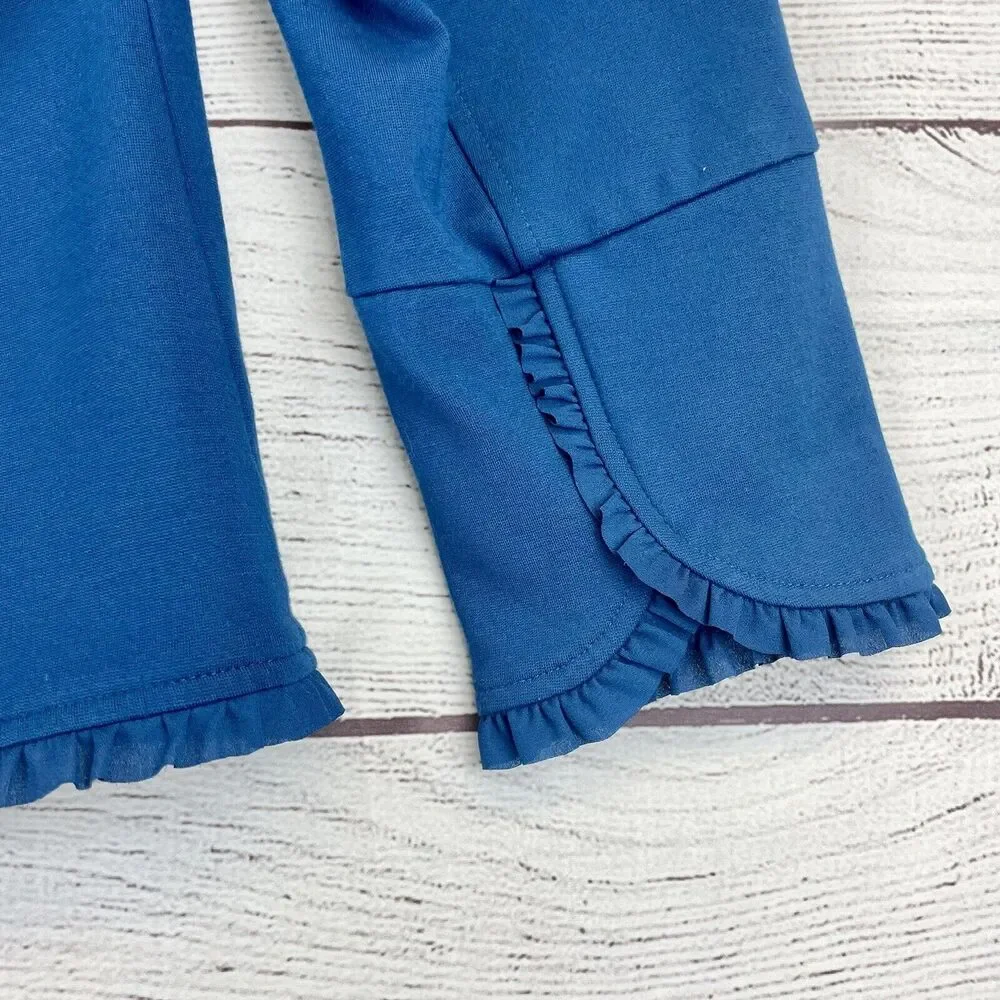 Chico's Teal Blue Blazer Jacket Ruffle Trim Lined Size 1 US M/8